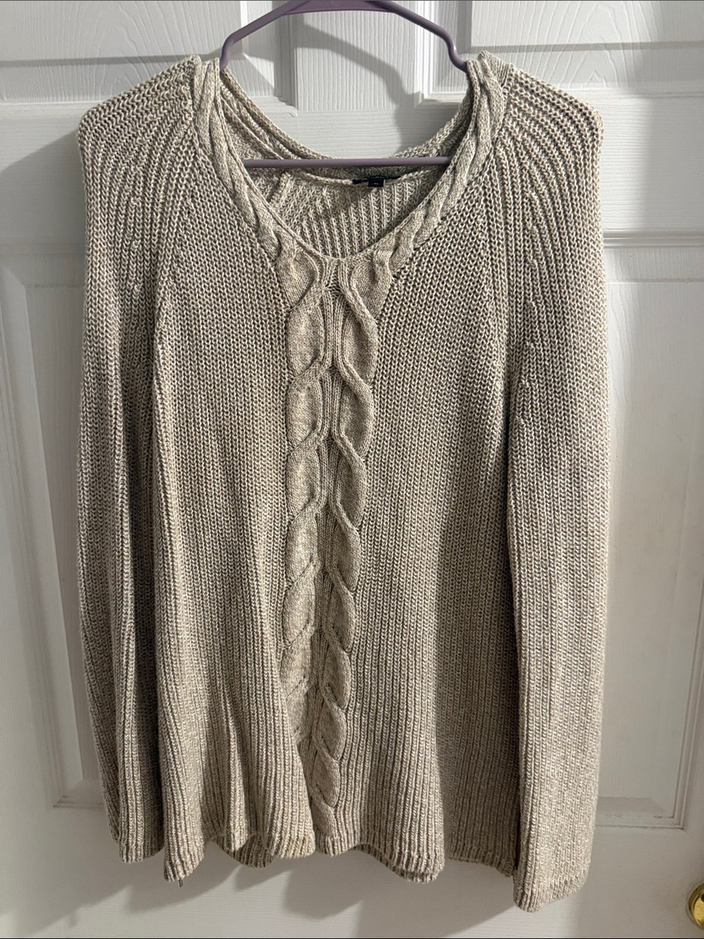 Talbots Cream Cable-Front V-Neck Sweater